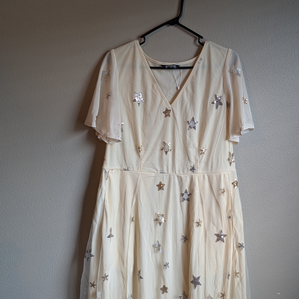BloomChic Cream Dress with Silver Star Accents